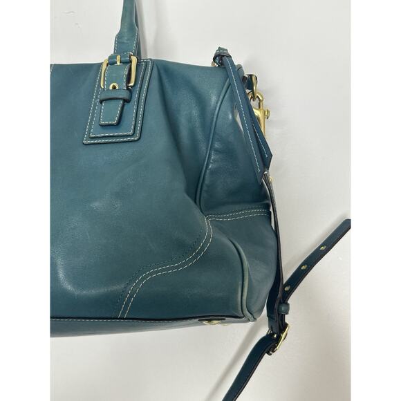 COACH BAG PURSE DOUBLE HANDLE DOUBLE ZIPPER SATCHEL TURQUOISE Satchel - Picture 5 of 14